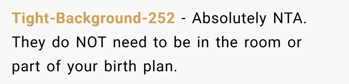 Tight-Background-252 − Absolutely NTA. They do NOT need to be in the room or part of your birth plan.