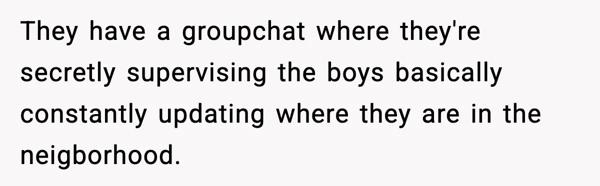 Nosy Mom Crosses the Line After Stalking Her Son’s Friends They have a groupchat where they're secretly supervising the boys basically constantly updating where they are in the neigborhood.