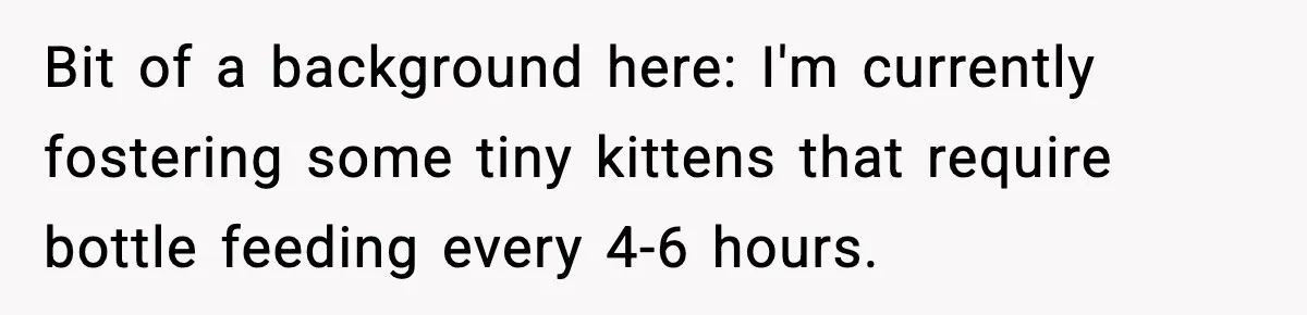 Bit of a background here: I'm currently fostering some tiny kittens that require bottle feeding every 4-6 hours.