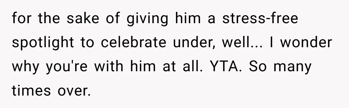 Woman Refuses To Attend Husband’s Celebration Dinner Because She Didn’t Like The Menu, Now He’s Hurt for the sake of giving him a stress-free spotlight to celebrate under, well... I wonder why you're with him at all. YTA. So many times over.