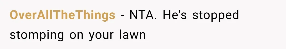 OverAllTheThings − NTA. He's stopped stomping on your lawn