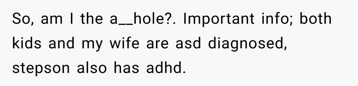 So, am I the a__hole?. Important info; both kids and my wife are asd diagnosed, stepson also has adhd.
