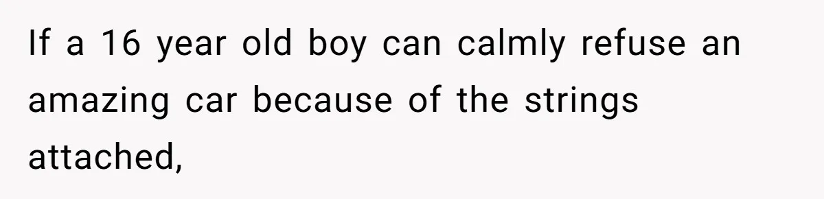 If a 16 year old boy can calmly refuse an amazing car because of the strings attached,