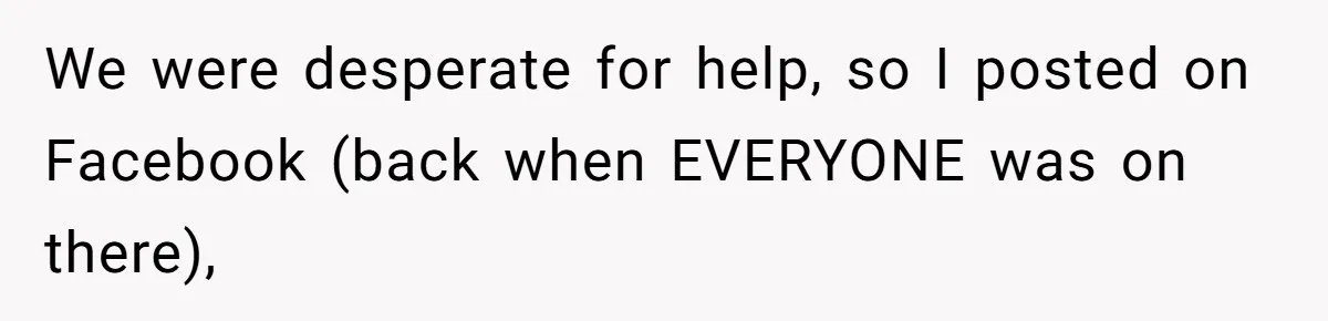 We were desperate for help, so I posted on Facebook (back when EVERYONE was on there),