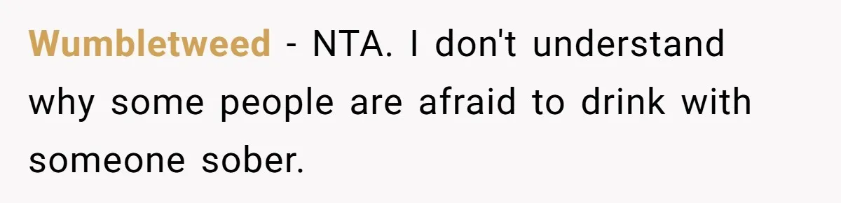 Wumbletweed − NTA. I don't understand why some people are afraid to drink with someone sober.