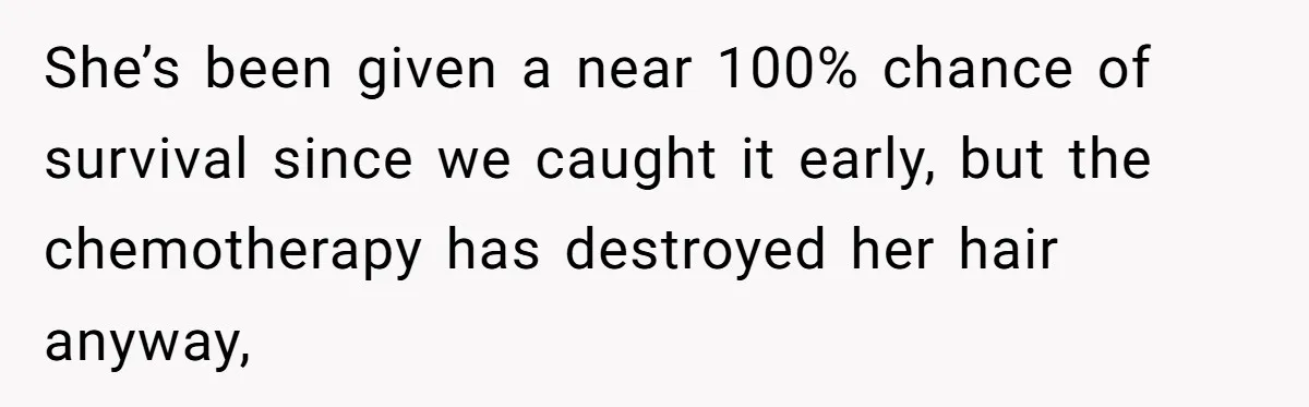 Dad Calls Out Wife After She Pressures Daughter To Shave Her Head She’s been given a near 100% chance of survival since we caught it early, but the chemotherapy has destroyed her hair anyway,