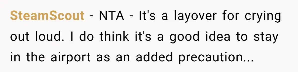 SteamScout − NTA - It's a layover for crying out loud. I do think it's a good idea to stay in the airport as an added precaution...