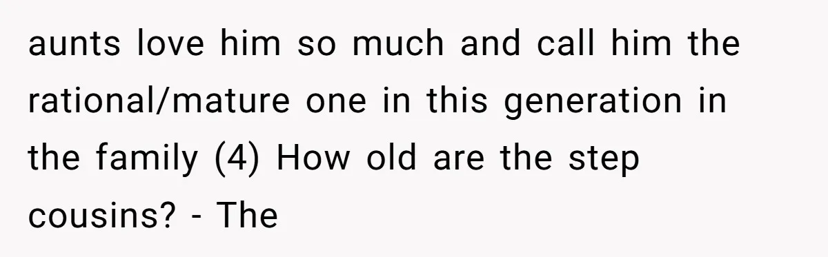Mom Surprised After Stepson Asks for Babysitting Money Following a 5-Kid Emergency aunts love him so much and call him the rational/mature one in this generation in the family (4) How old are the step cousins? - The