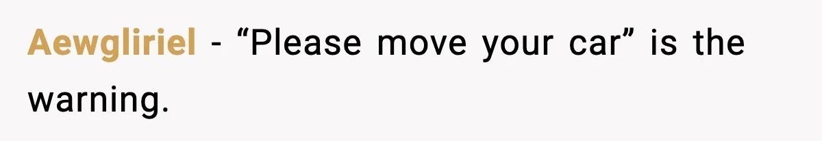 Aewgliriel - “Please move your car” is the warning.