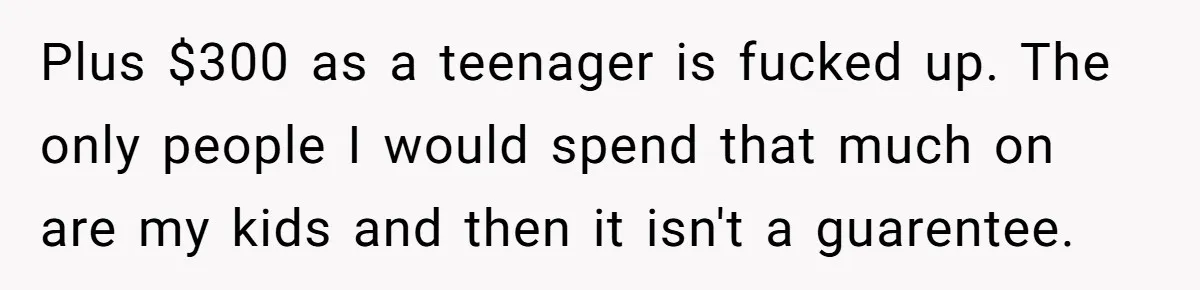 Woman Calls Out Mom For Expecting A $300 Gift On Her Own Birthday, Now Family Turns Against Her Plus $300 as a teenager is fucked up. The only people I would spend that much on are my kids and then it isn't a guarentee.
