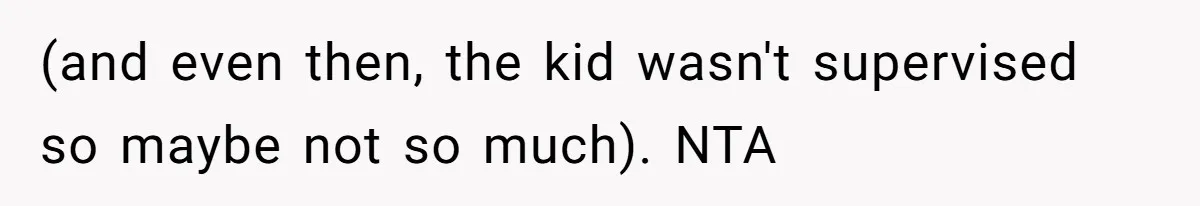 (and even then, the kid wasn't supervised so maybe not so much). NTA