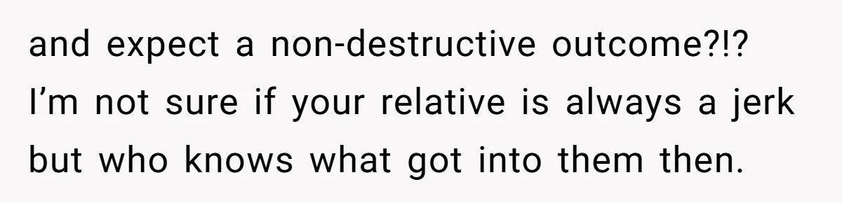 Relative Insists Toddler Deserves $200, Then Loses It When He Destroys It and expect a non-destructive outcome?!? I’m not sure if your relative is always a jerk but who knows what got into them then.