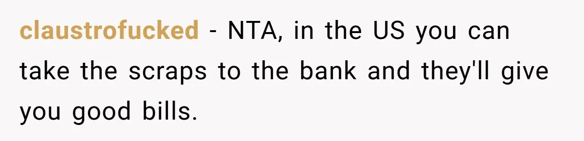 Relative Insists Toddler Deserves $200, Then Loses It When He Destroys It claustrofucked − NTA, in the US you can take the scraps to the bank and they'll give you good bills.