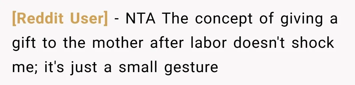 [Reddit User] − NTA The concept of giving a gift to the mother after labor doesn't shock me; it's just a small gesture
