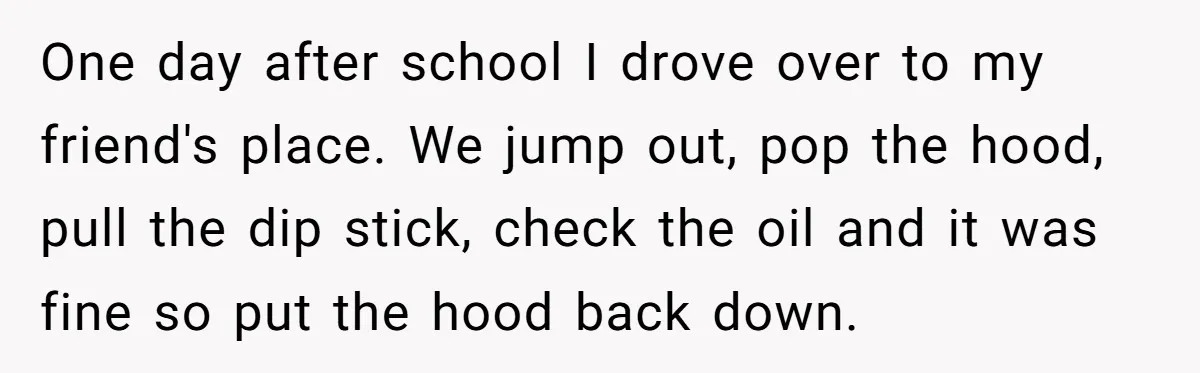 HOA Bans Repairing Cars In The Drive Way, Two Teens Find A Loophole To "Fight The Power" One day after school I drove over to my friend's place. We jump out, pop the hood, pull the dip stick, check the oil and it was fine so put...