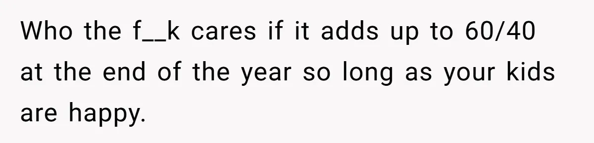 Mother Refuses To Swap Custody Week, Blocks Ex From Taking Kids To Disneyland And Turns Them Against Her Who the f__k cares if it adds up to 60/40 at the end of the year so long as your kids are happy.