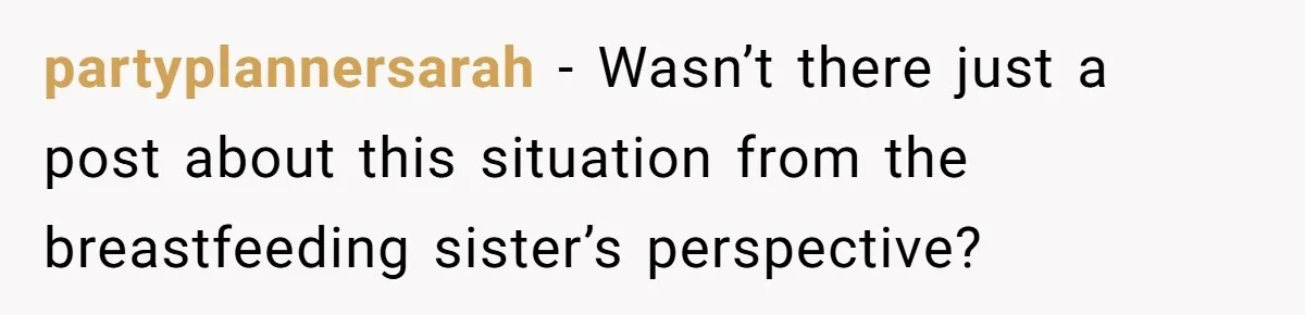 partyplannersarah − Wasn’t there just a post about this situation from the breastfeeding sister’s perspective?