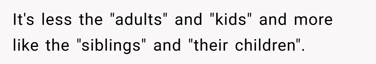 Woman Got Pocket Money For Babysitting Her Nephews... And Her Parents Are Fuming It's less the "adults" and "kids" and more like the "siblings" and "their children".