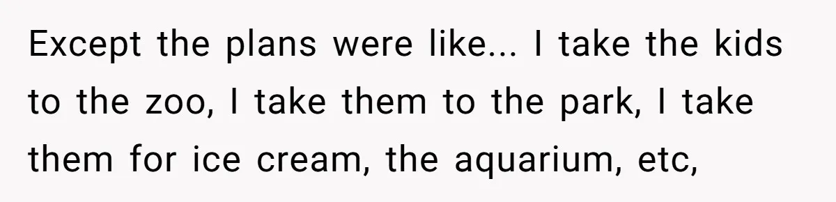 Woman Refused To Be The “Cool Aunt” Because She Didn't Want To Be A Free Babysitter Except the plans were like... I take the kids to the zoo, I take them to the park, I take them for ice cream, the aquarium, etc,