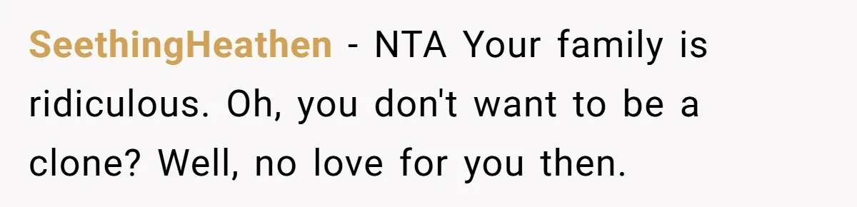 Woman Refused To Be The “Cool Aunt” Because She Didn't Want To Be A Free Babysitter SeethingHeathen − NTA Your family is ridiculous. Oh, you don't want to be a clone? Well, no love for you then.