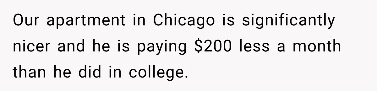 Woman Refuses To Split Rent While Her Dad Tests Whether Her Boyfriend ‘Loves Her Enough’ Our apartment in Chicago is significantly nicer and he is paying $200 less a month than he did in college.