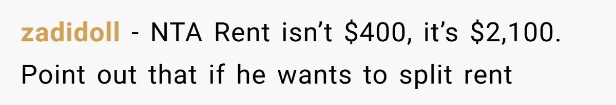 Woman Refuses To Split Rent While Her Dad Tests Whether Her Boyfriend ‘Loves Her Enough’ zadidoll − NTA Rent isn’t $400, it’s $2,100. Point out that if he wants to split rent