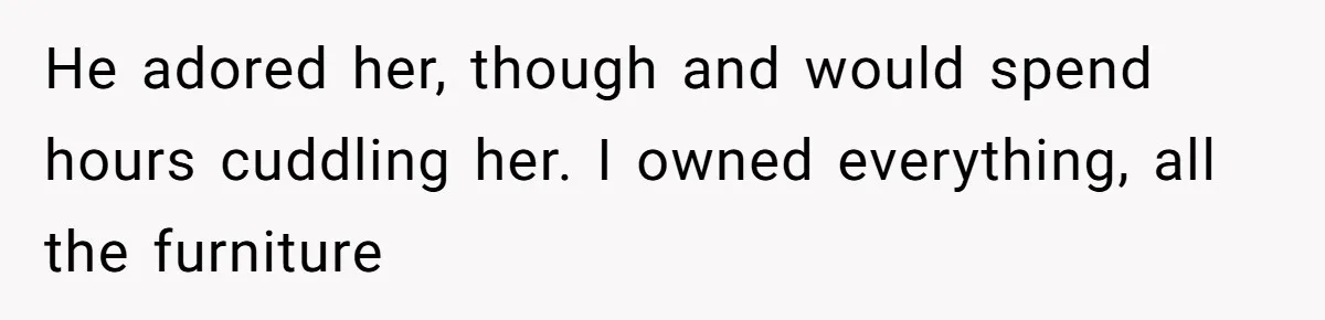 Woman Refuses To Stay After Abuse, But Gets Blamed For Taking What She Owned He adored her, though and would spend hours cuddling her. I owned everything, all the furniture