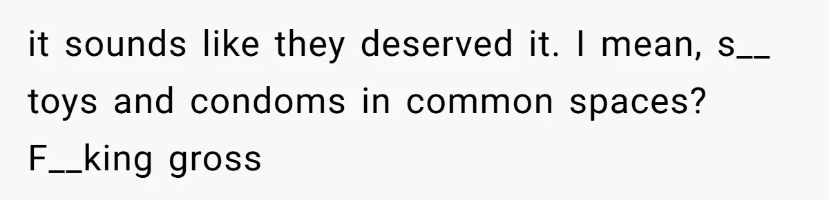 Woman Refuses To Stay After Abuse, But Gets Blamed For Taking What She Owned it sounds like they deserved it. I mean, s__ toys and condoms in common spaces? F__king gross