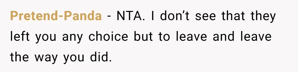 Woman Refuses To Stay After Abuse, But Gets Blamed For Taking What She Owned Pretend-Panda − NTA. I don’t see that they left you any choice but to leave and leave the way you did.
