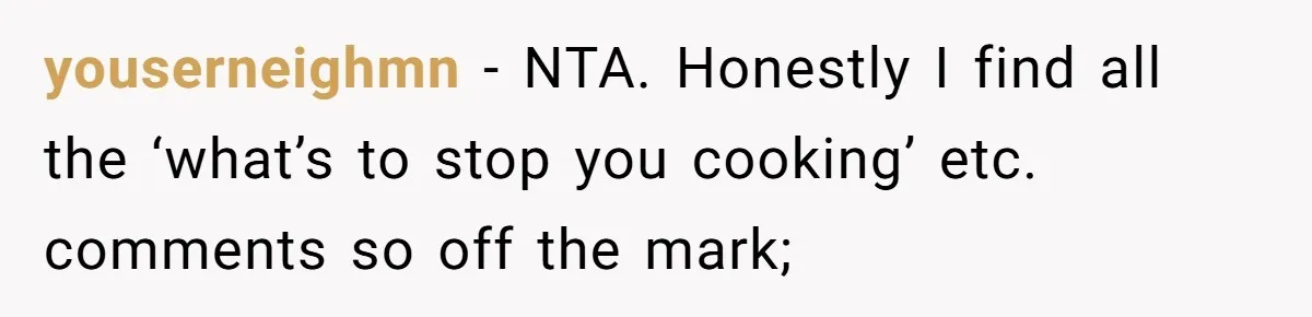 Man Secretly Eats Fast Food Before Dinner After Wife Keeps Serving Him Tiny Meals, Gets Exposed By Mother-In-Law youserneighmn − NTA. Honestly I find all the ‘what’s to stop you cooking’ etc. comments so off the mark;