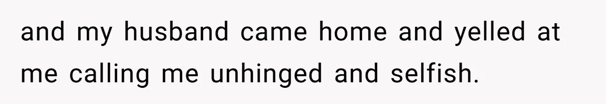 and my husband came home and yelled at me calling me unhinged and selfish.