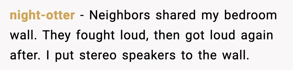 He Asked for Quiet at 2:30AM, Then His Kids Never Kept Anyone Up Again night-otter - Neighbors shared my bedroom wall. They fought loud, then got loud again after. I put stereo speakers to the wall.