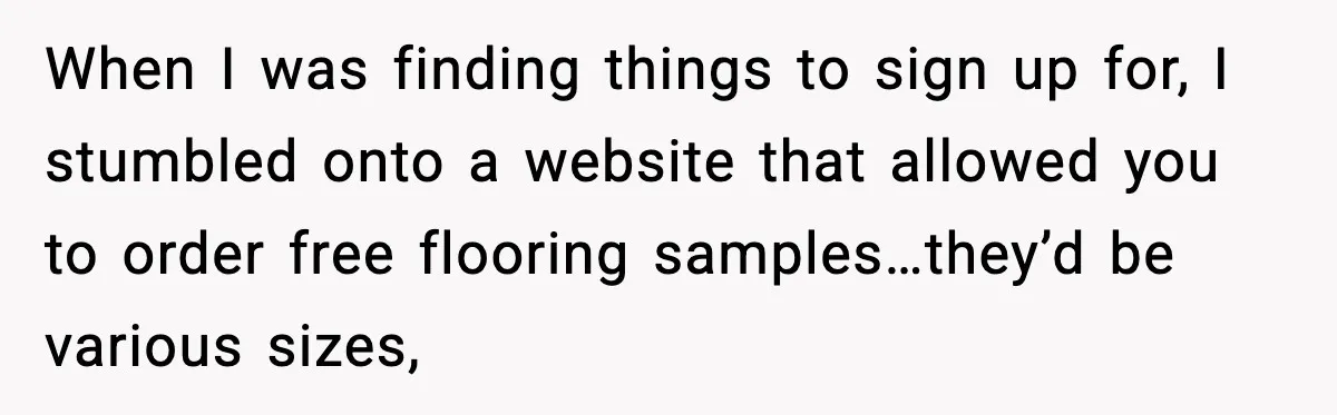 When I was finding things to sign up for, I stumbled onto a website that allowed you to order free flooring samples…they’d be various sizes,