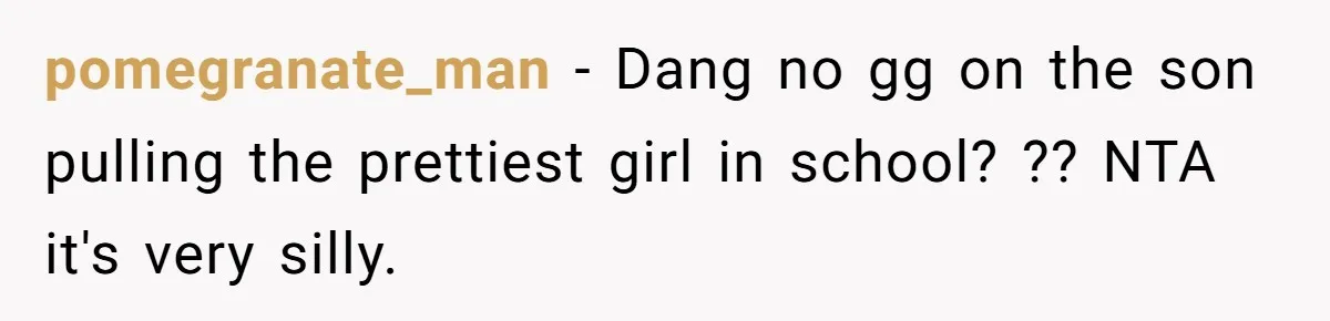 "Silly" or Serious? Parents Clash Over Son’s Relationship With a Girl in a Wheelchair pomegranate_man − Dang no gg on the son pulling the prettiest girl in school? ?? NTA it's very silly.