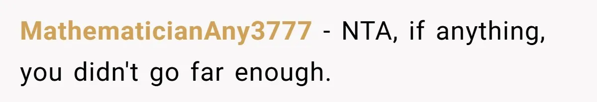 MathematicianAny3777 − NTA, if anything, you didn't go far enough.