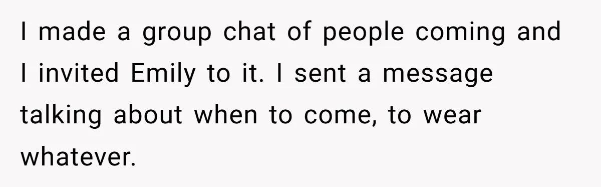 Guest Brings A Homemade Birthday Cake With Nuts, Despite Allergy Warning, Gets Banned From Party I made a group chat of people coming and I invited Emily to it. I sent a message talking about when to come, to wear whatever.