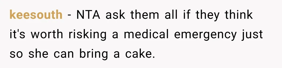 Guest Brings A Homemade Birthday Cake With Nuts, Despite Allergy Warning, Gets Banned From Party keesouth − NTA ask them all if they think it's worth risking a medical emergency just so she can bring a cake.