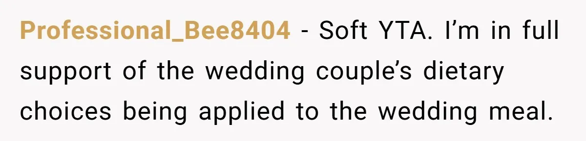 Future MIL Offers To Pay For Wedding Brunch, Then Refuses To Respect The Couple’s Diet Professional_Bee8404 − Soft YTA. I’m in full support of the wedding couple’s dietary choices being applied to the wedding meal.