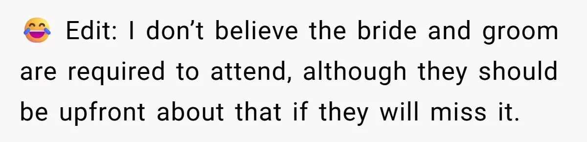 Future MIL Offers To Pay For Wedding Brunch, Then Refuses To Respect The Couple’s Diet 😂 Edit: I don’t believe the bride and groom are required to attend, although they should be upfront about that if they will miss it.