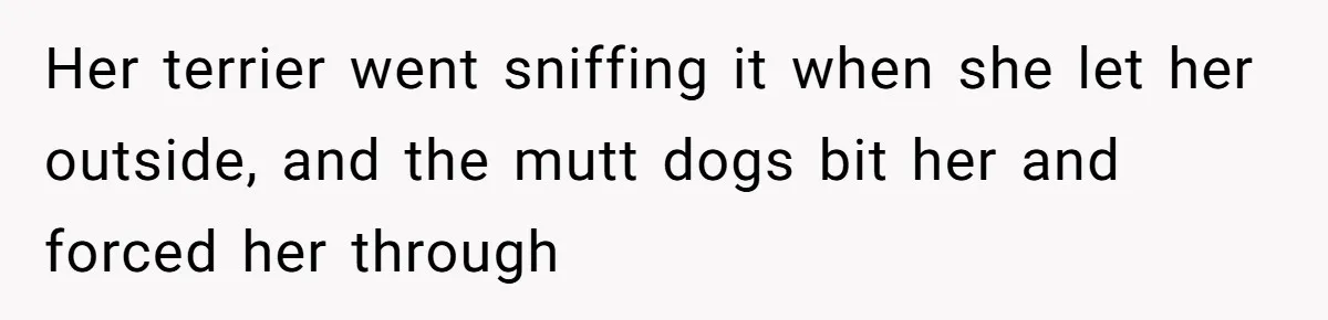 Country Neighbors Dismissed A Dead Dog, Then Got A Front-Row Seat To Revenge Her terrier went sniffing it when she let her outside, and the mutt dogs bit her and forced her through