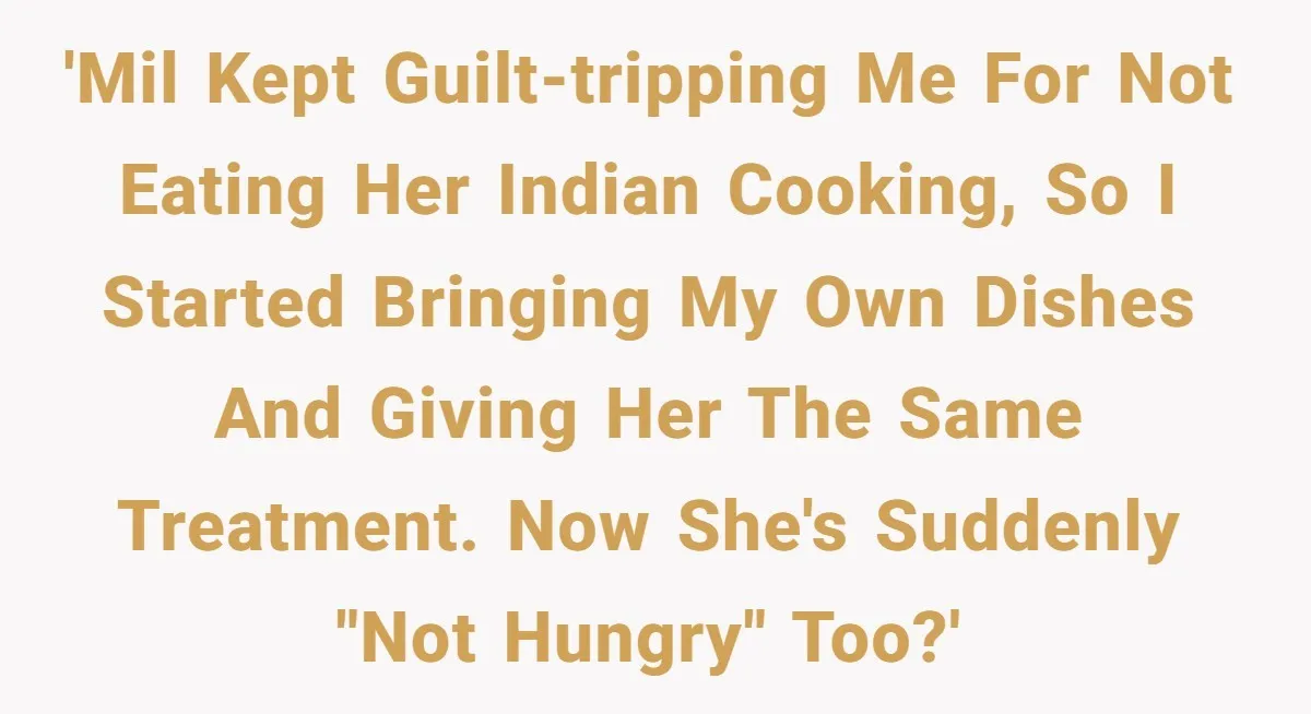 'MIL kept guilt-tripping me for not eating her Indian cooking, so I started bringing my own dishes and giving her the same treatment. Now she's suddenly "not hungry" too?'