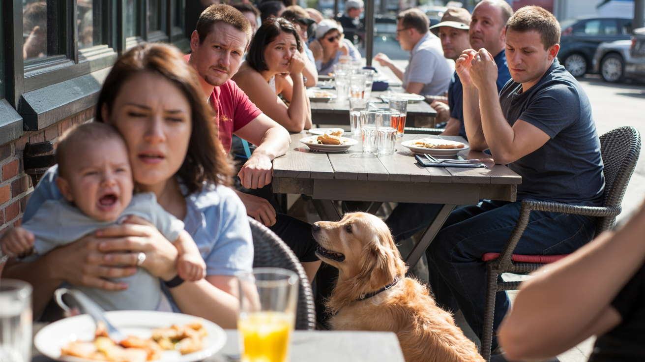 Dad’s Crying Baby Clashes With a Dog Owner and a Patio Lunch Implodes