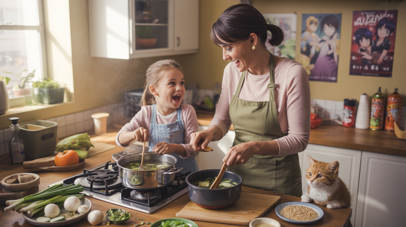 Enthusiastic Aunt Serves Traditional Japanese Soup With Alcohol To 9-Year-Old Niece Enthusiastic Aunt Serves Traditional Japanese Soup With Alcohol To 9-Year-Old Niece