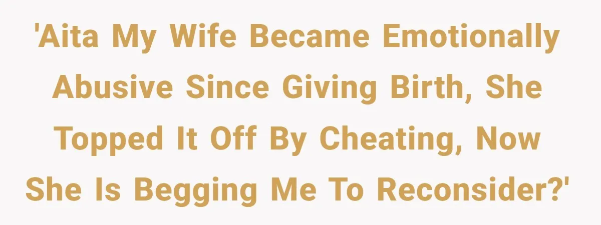 Husband Wants A Divorce After Wife Becomes Abusive And Cheats, She Begs For Another Chance 'AITA my wife became emotionally abusive since giving birth, she topped it off by cheating, now she is begging me to reconsider?'