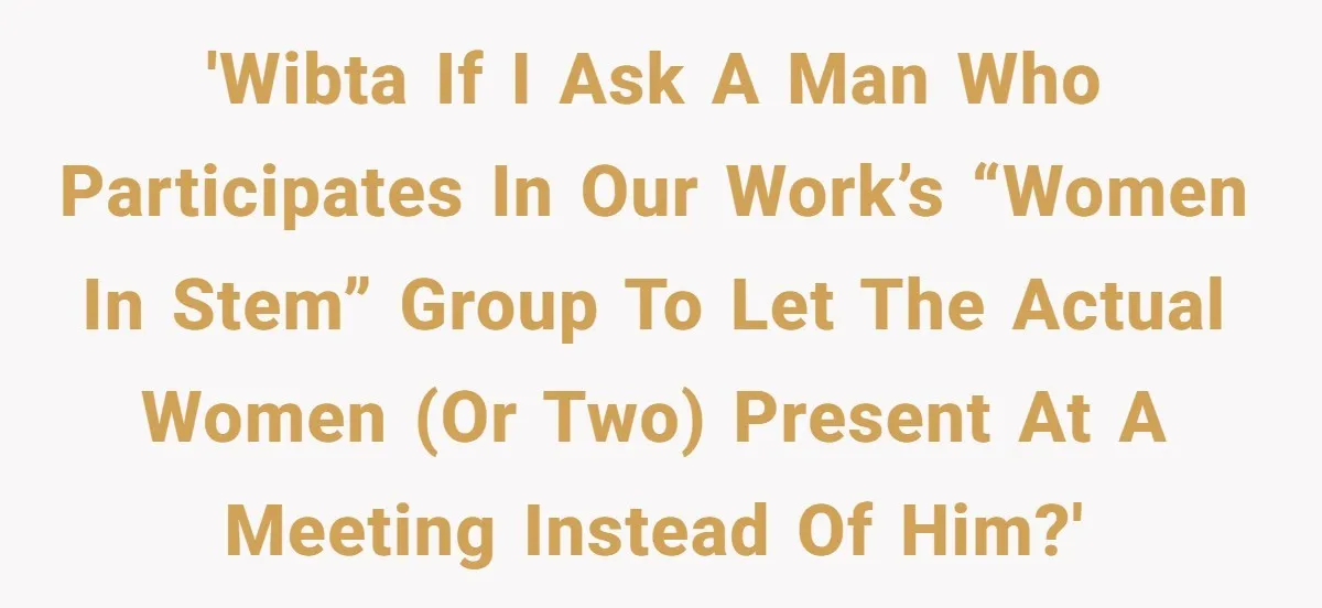 Male Boss 'Volunteers' Himself To Spotlight Women-In-STEM Group Session 'WIBTA if I ask a man who participates in our work’s “women in stem” group to let the actual women (or two) present at a meeting instead of him?'