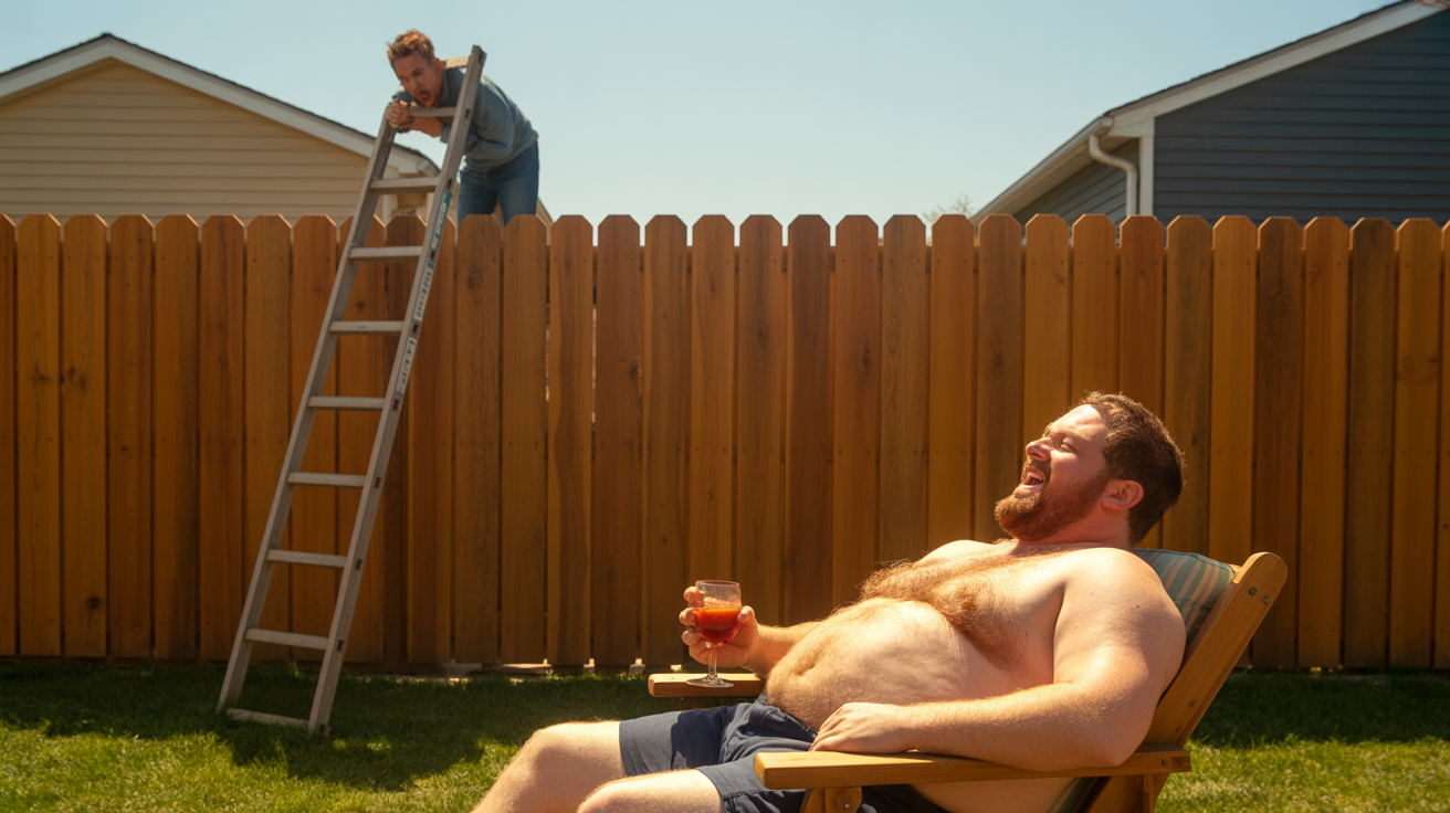 Man Refuses To Clothe Himself In His Own Yard Just Because A Neighbor Climbed A Ladder Man Refuses To Clothe Himself In His Own Yard Just Because A Neighbor Climbed A Ladder