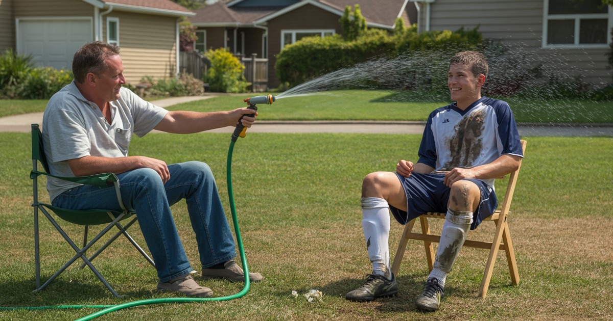 Man Repeatedly Sprays Soccer Kid With Garden Hose After He Walks On His Lawn