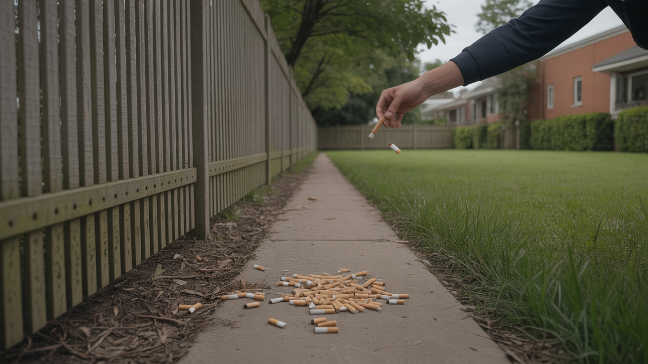 Man Throws Cigarette Butts Back Over Fence After Weeks of Littering Man Throws Cigarette Butts Back Over Fence After Weeks of Littering