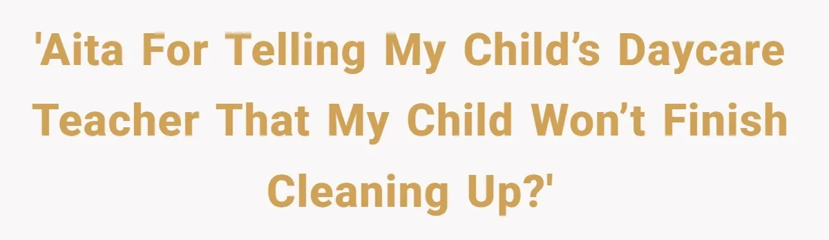 Mom Refuses To Let Toddler Finish Cleaning Toys At Daycare Because She’s Running Late 'AITA for telling my child’s daycare teacher that my child won’t finish cleaning up?'