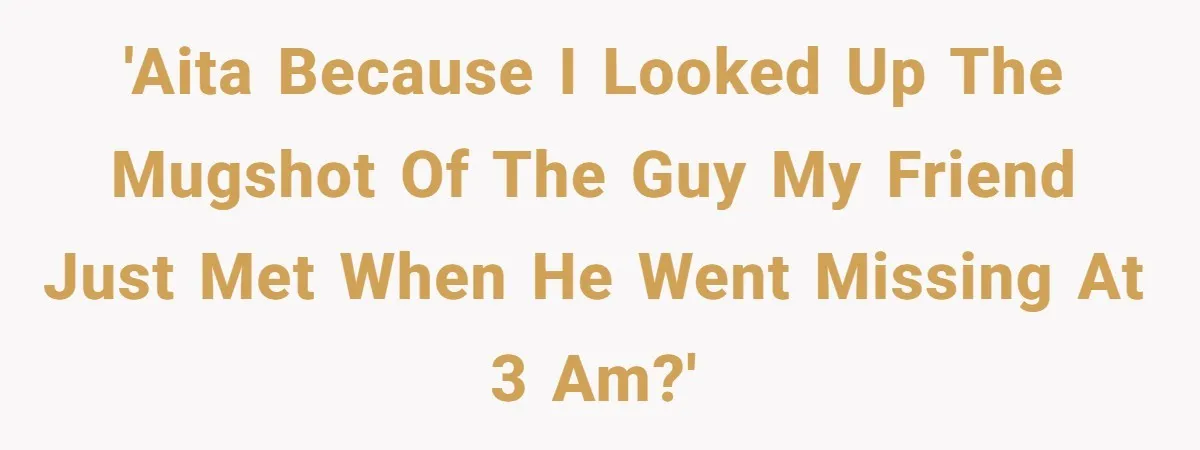 She Looked Up a Stranger’s Mugshot After Her Friend’s Late-Night Scare, Now Their Friendship Is on the Line 'AITA because I looked up the mugshot of the guy my friend just met when he went missing at 3 am?'
